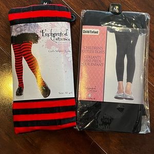 ⭐️NEW - 2 Girls M (4/6) Tights (1) footed red/black stripes & (1) black footless
